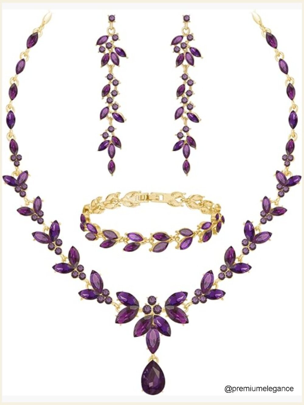 Bridal Crystal Jewelry Set - Necklace Earrings Bracelet Set for Women Wedding